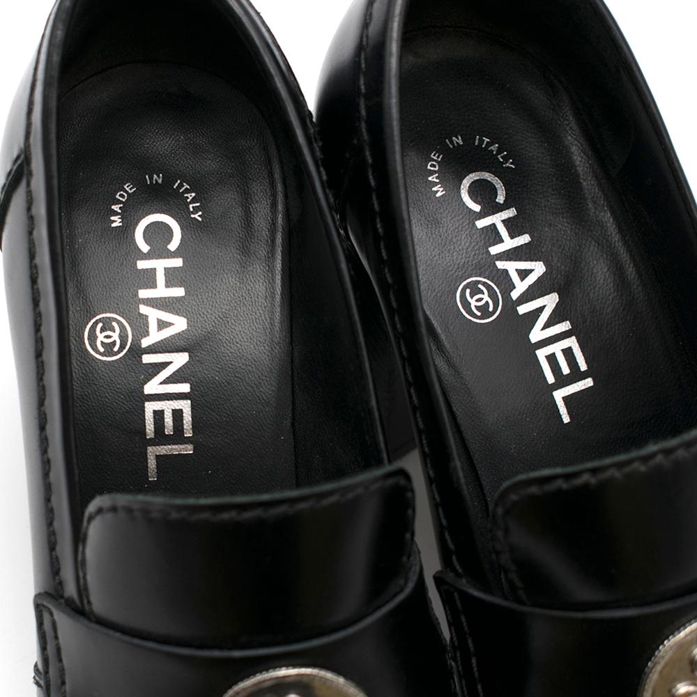 Black Chanel black clover embellished mid heel loafers SIZE 38 For Sale