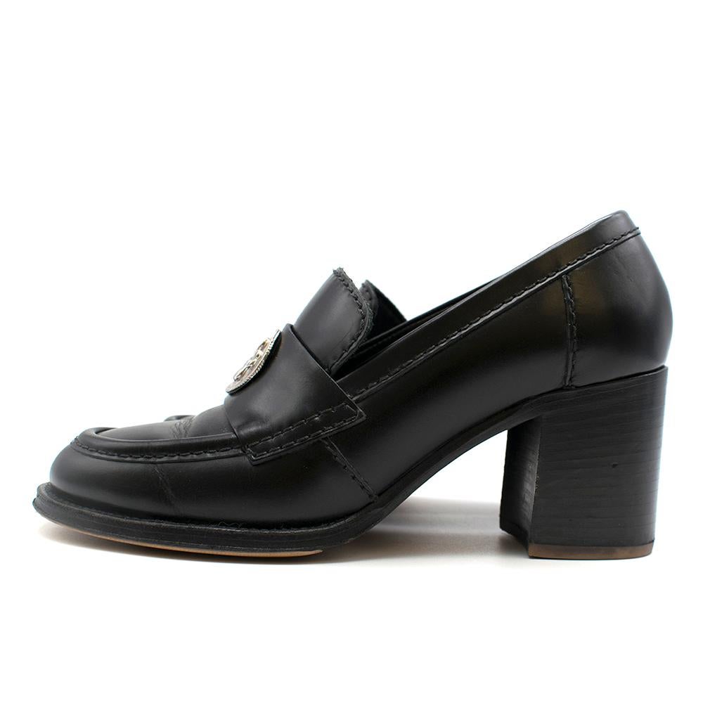 Chanel black clover embellished mid heel loafers SIZE 38 For Sale 2