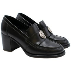 Chanel black clover embellished mid heel loafers SIZE 38