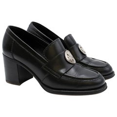 Chanel black clover embellished mid heel loafers - Size EU 38