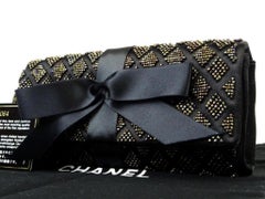 Chanel Black Clutch Quilted Ribbon Flap 220165 Wallet