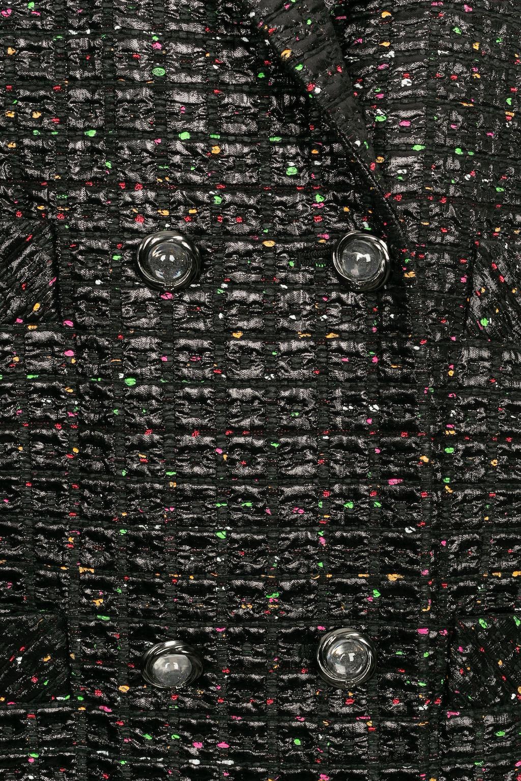 Chanel Schwarzer Mantel mit mehrfarbigen Flecken im Angebot 1