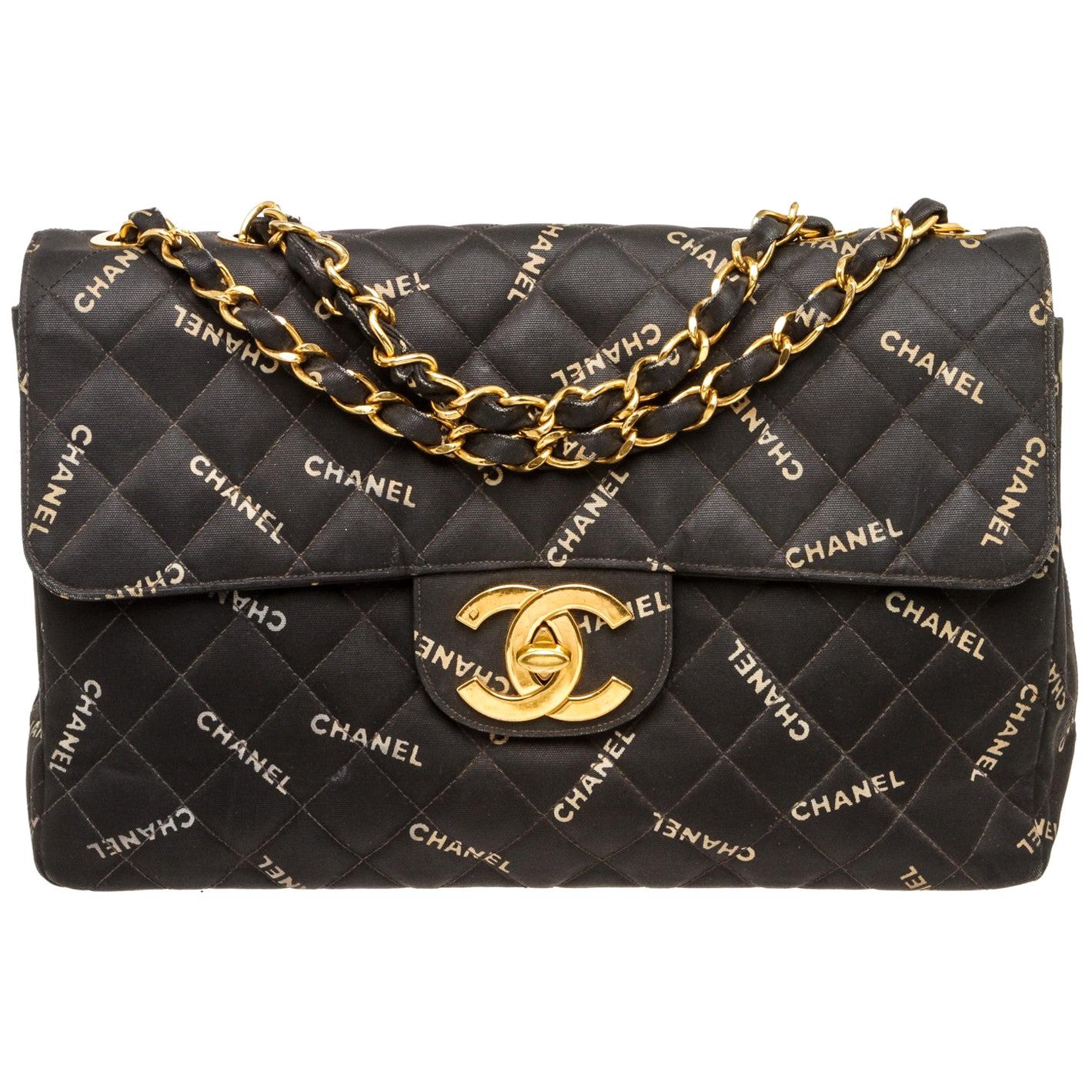 CHANEL Logo Chain Shoulder Tote Bag Canvas White Gold-Plated