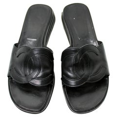Sandali in pelle Chanel Black Coco Mark, CIRCA 2000