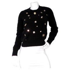 Chanel Black Coco Neige Lucky Charms Cashmere & Wool Blend Sweater 2018