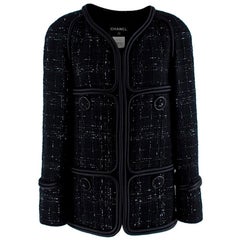 Chanel Black Coco Ribbon Woven Tweed Corded Cotton blend Jacket - Size US6Chanel