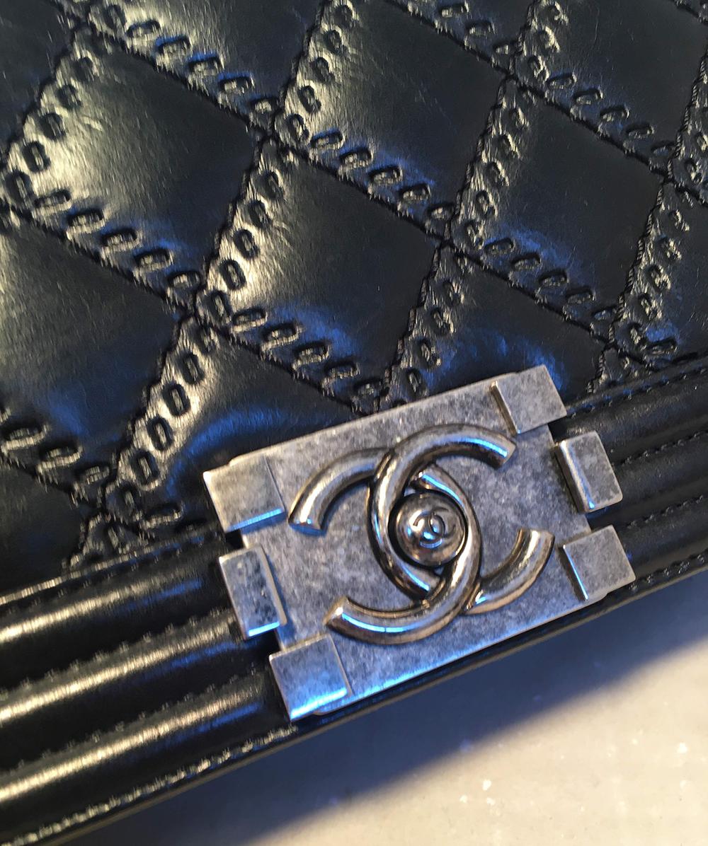 Chanel Black Convertible Long Le Boy Classic Flap Clutch Shoulder Bag In Excellent Condition In Philadelphia, PA