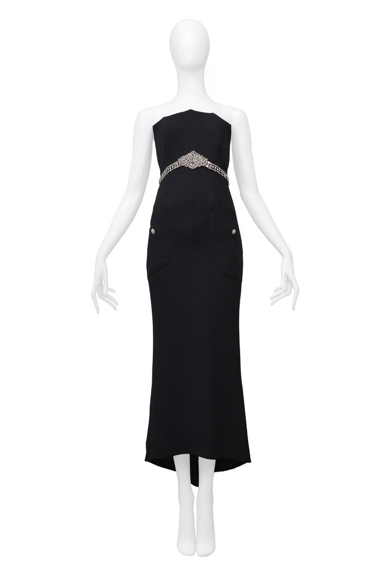 Chanel Black Corset Evening Gown With Rhinestones 1997 at 1stDibs