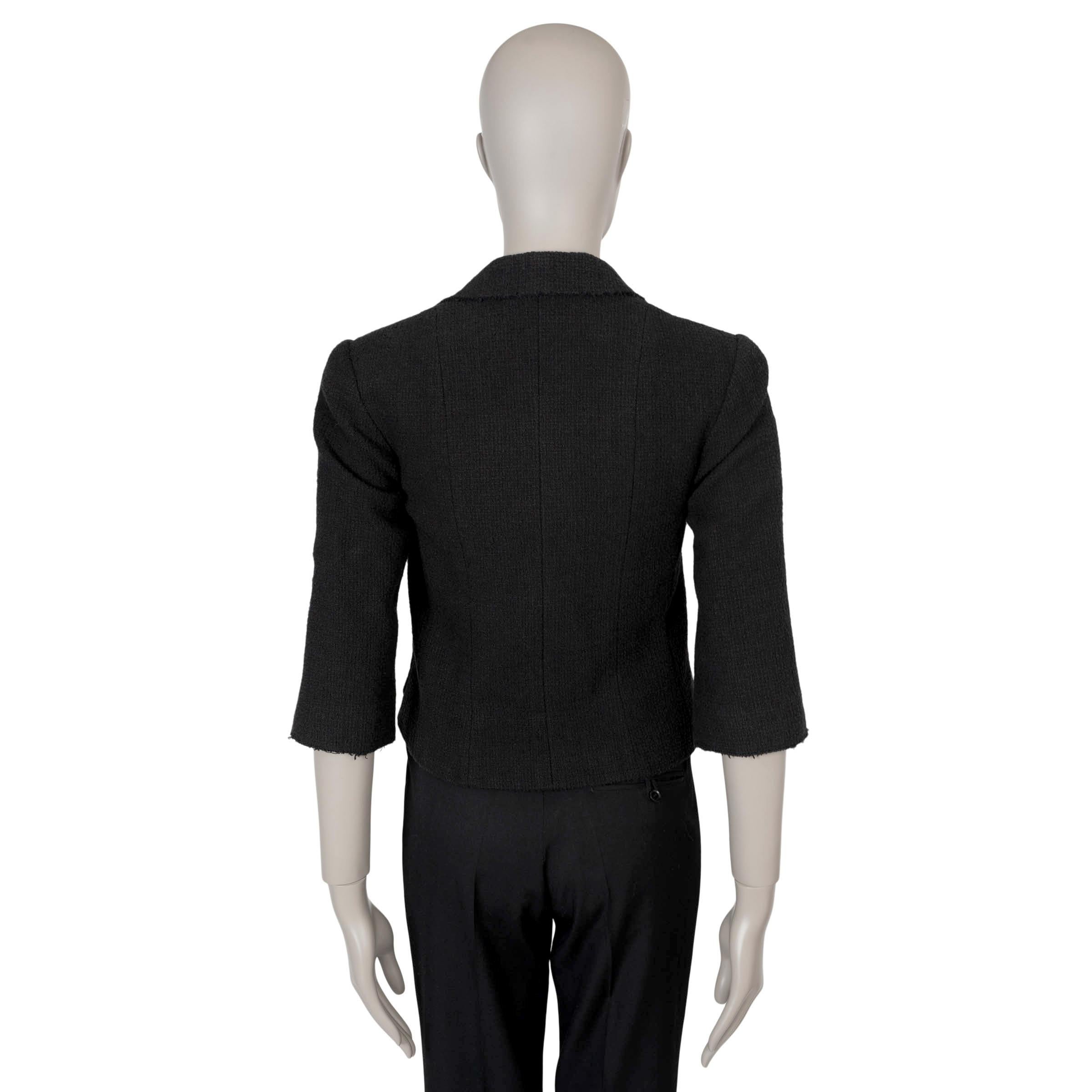 Black CHANEL black cotton 12P DOUBLE BREASTED CROPPED TWEED Jacket 36 XS For Sale