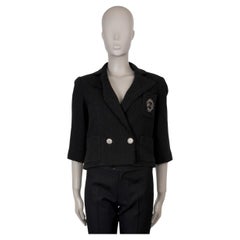 CHANEL negro algodón 12P DOBLE PECHO CROPPED TWEED Chaqueta 36 XS