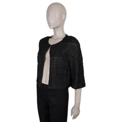 CHANEL black cotton 12S COLLARLESS GAUZY TWEED Jacket 38 S