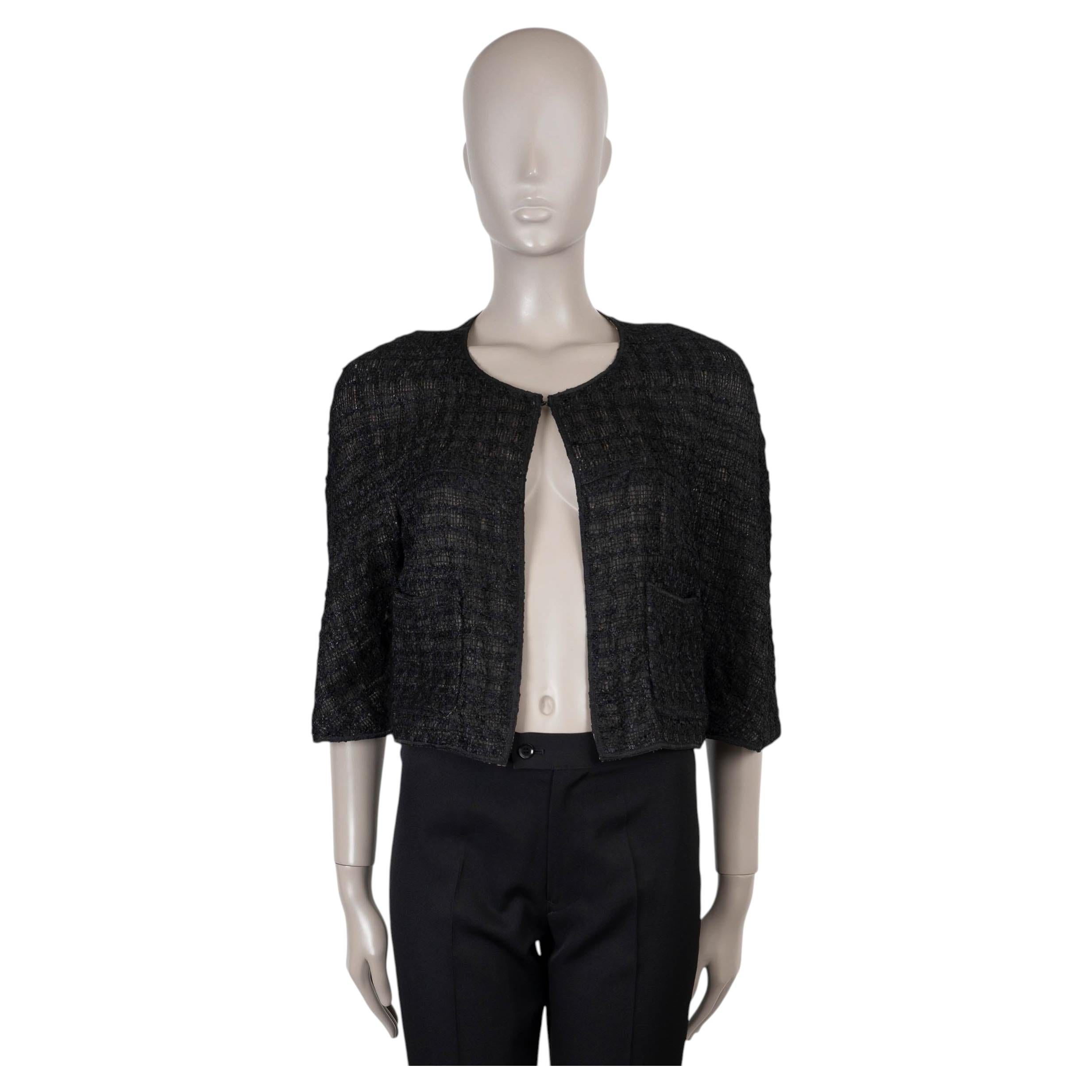 CHANEL black cotton 12S COLLARLESS GAUZY TWEED Jacket 38 S