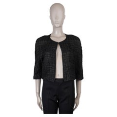 CHANEL black cotton 12S COLLARLESS GAUZY TWEED Jacket 38 S