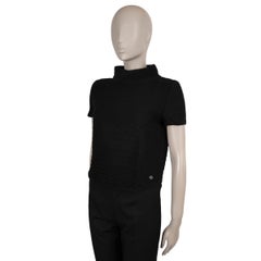 CHANEL black cotton 14S TEXTURED JACQUARD KNIT Top Shirt 40 M