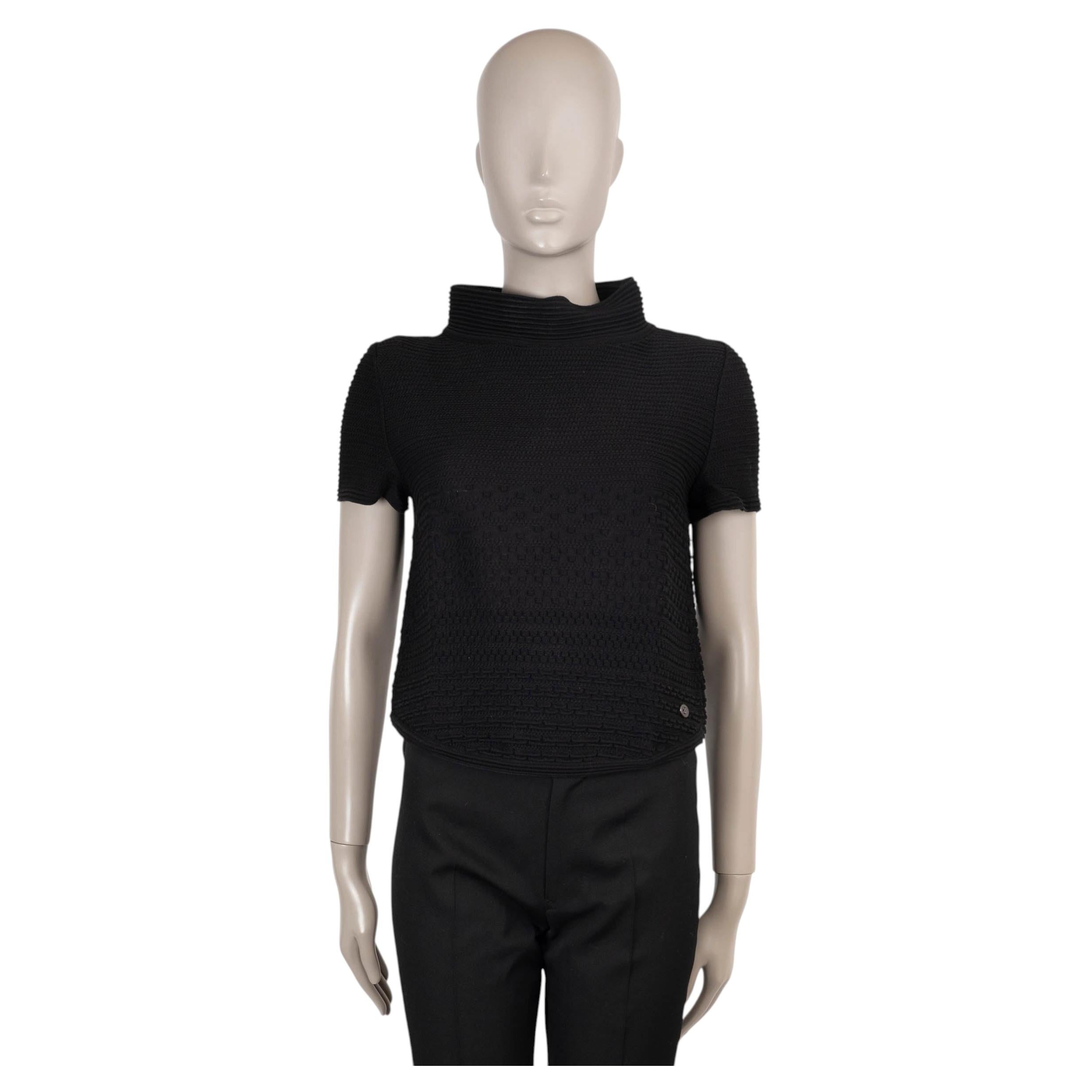 Camicia CHANEL in maglia jacquard testurizzata di cotone nero 14S, taglia 40 M
