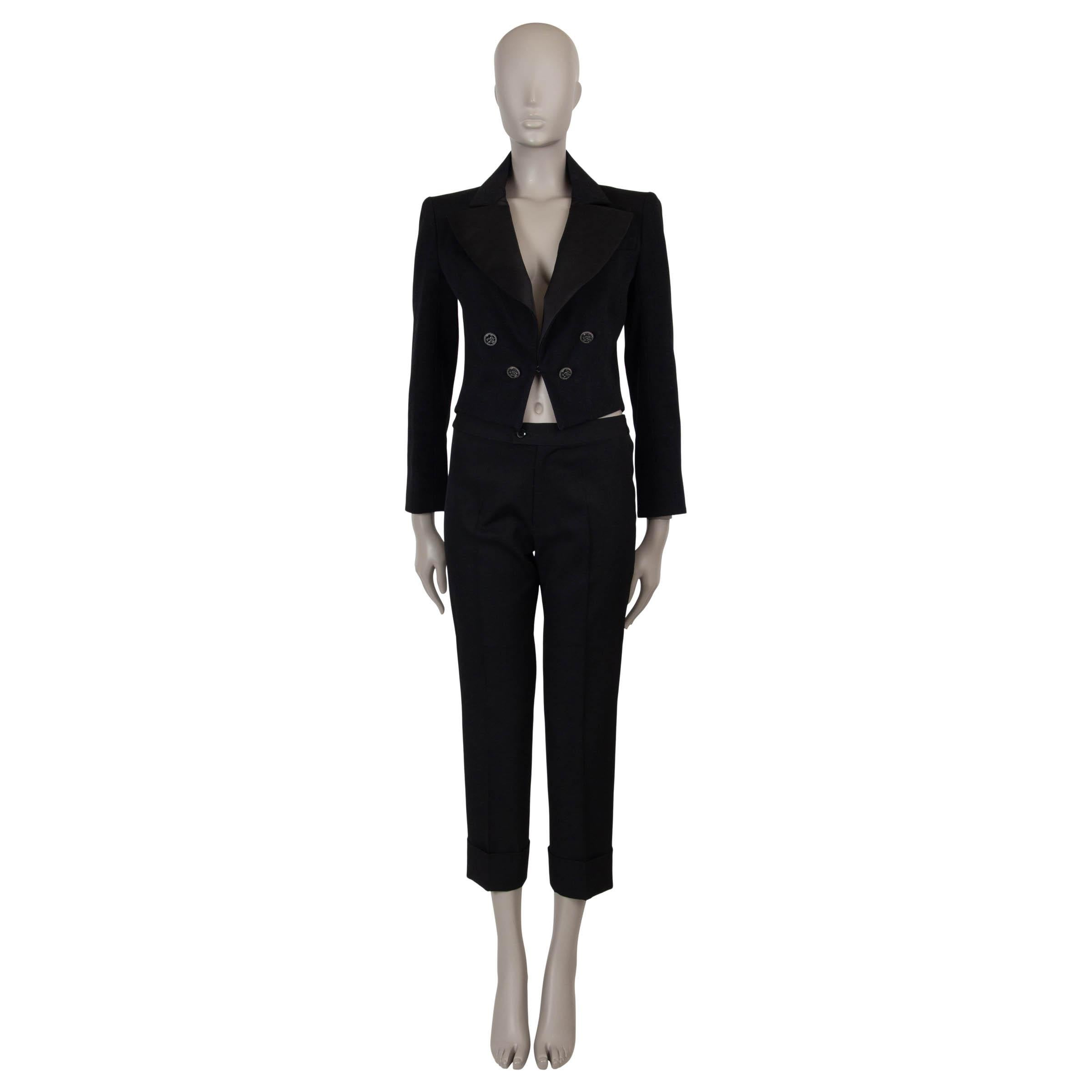 Women's CHANEL black cotton 17C CUBA TUXEDO Blazer Jacket 40 M For Sale
