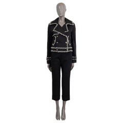 CHANEL black cotton 2004 04P BOUCLE TRIM BIKER Jacket 36 XS