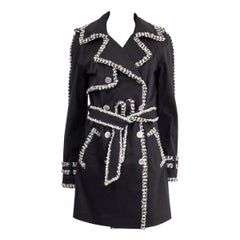 CHANEL black cotton 2004 04P BOUCLE TRIM Trench Coat Jacket 38 S