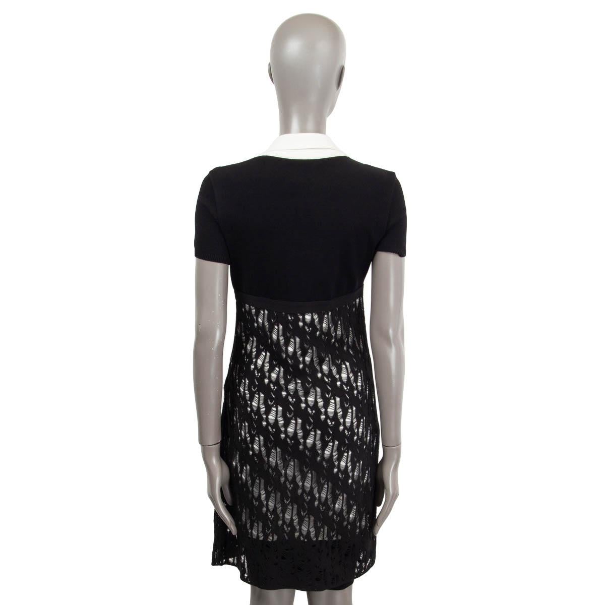 Black CHANEL black cotton 2012 12S DISTRESSED SHORT SLEEVE KNIT Dress 36 XS For Sale