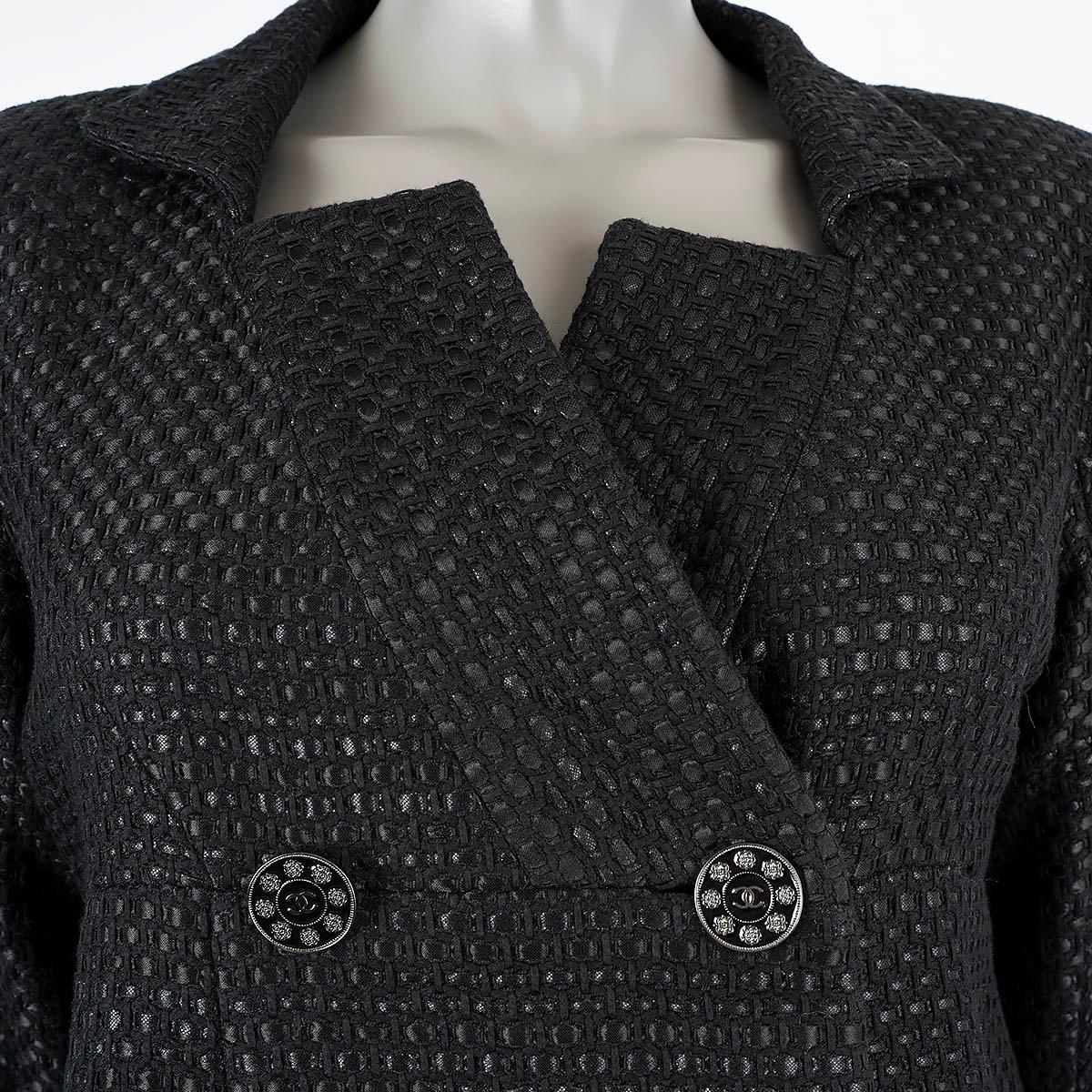 CHANEL black cotton 2016 16C SEOUL DOUBLE BREASTED Coat Jacket 38 S For Sale 2