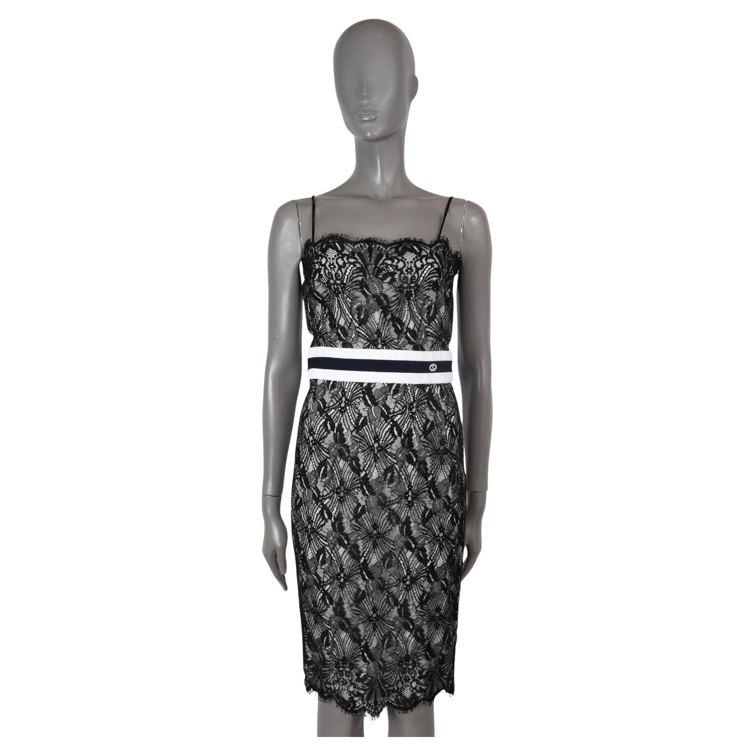 CHANEL black cotton 2017 17P LACE COCKTAIL Dress 38 S For Sale