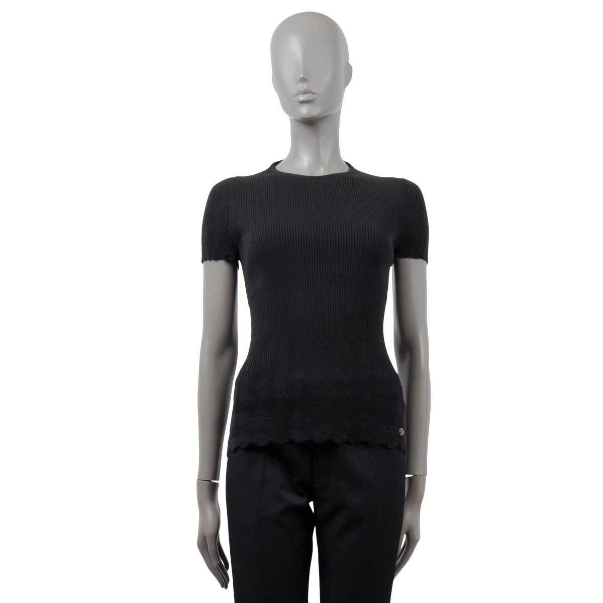 Black CHANEL black cotton 2018 18S TEXTURED RIB-KNIT T-Shirt Shirt 38 S For Sale