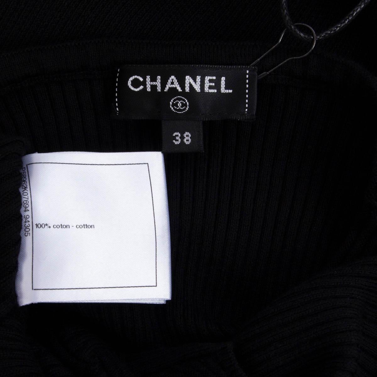 CHANEL black cotton 2018 18S TEXTURED RIB-KNIT T-Shirt Shirt 38 S For Sale 3