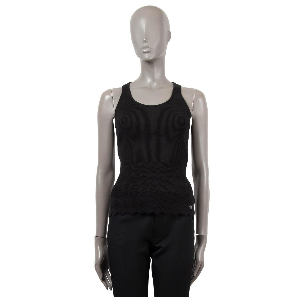 Black CHANEL black cotton 2018 18S TEXTURED RIB-KNIT Tank Top Shirt 38 S For Sale