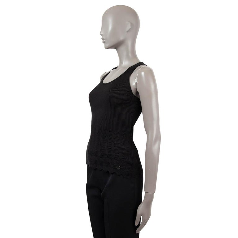 CHANEL black cotton 2018 18S TEXTURED RIB-KNIT Tank Top Shirt 38 S For Sale  at 1stDibs
