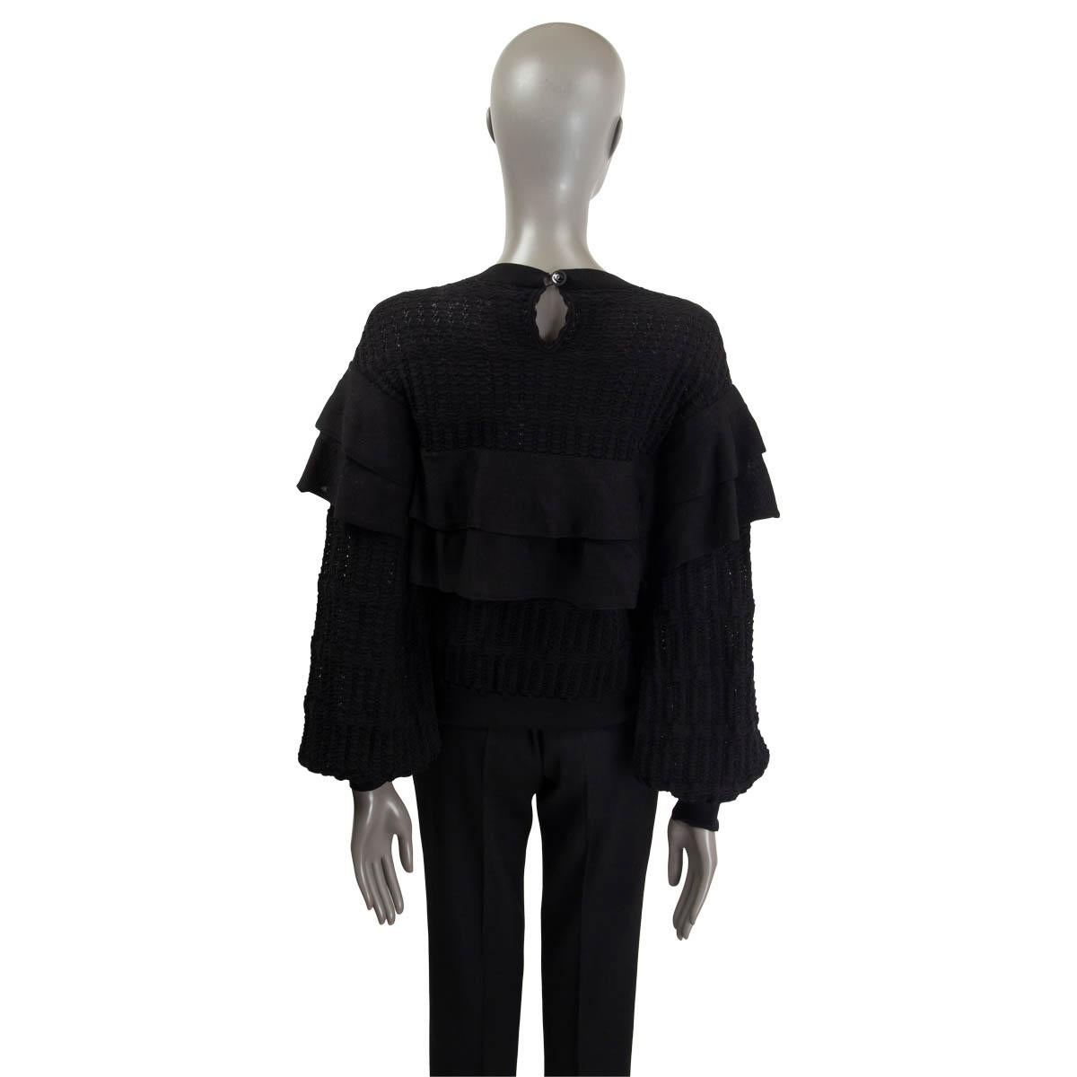 CHANEL black cotton 2018 RUFFLED Crewneck Sweater 38 S For Sale 1