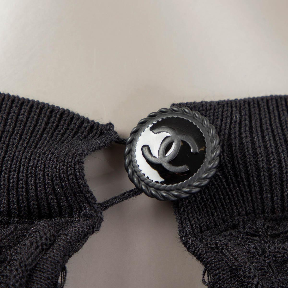 CHANEL black cotton 2018 RUFFLED Crewneck Sweater 38 S For Sale 3