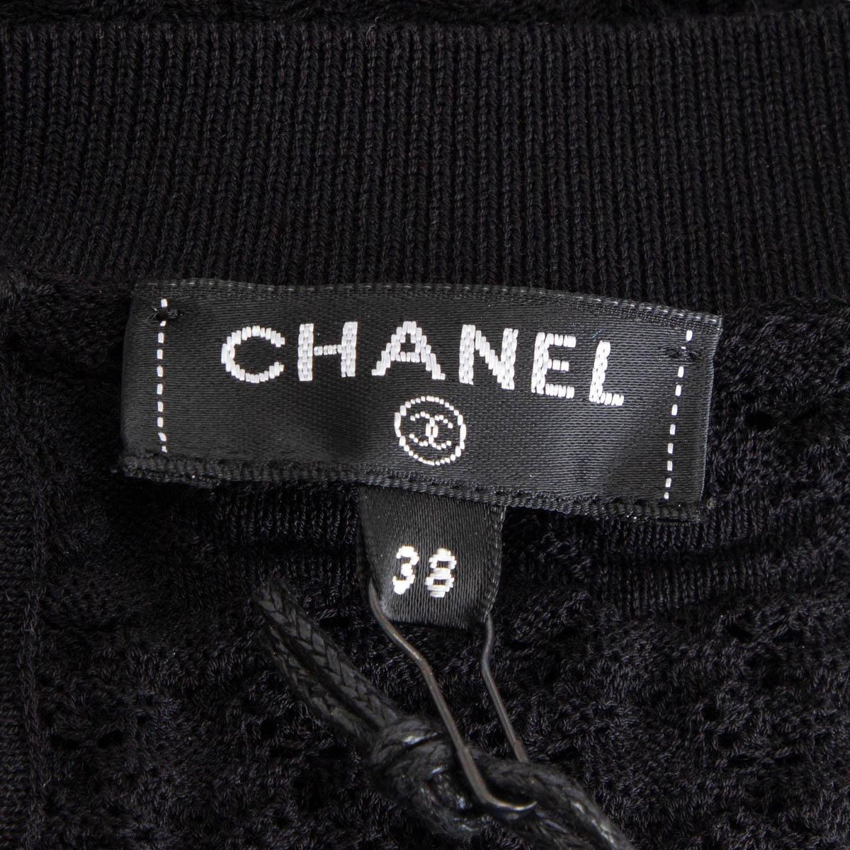 CHANEL black cotton 2018 RUFFLED Crewneck Sweater 38 S For Sale 4