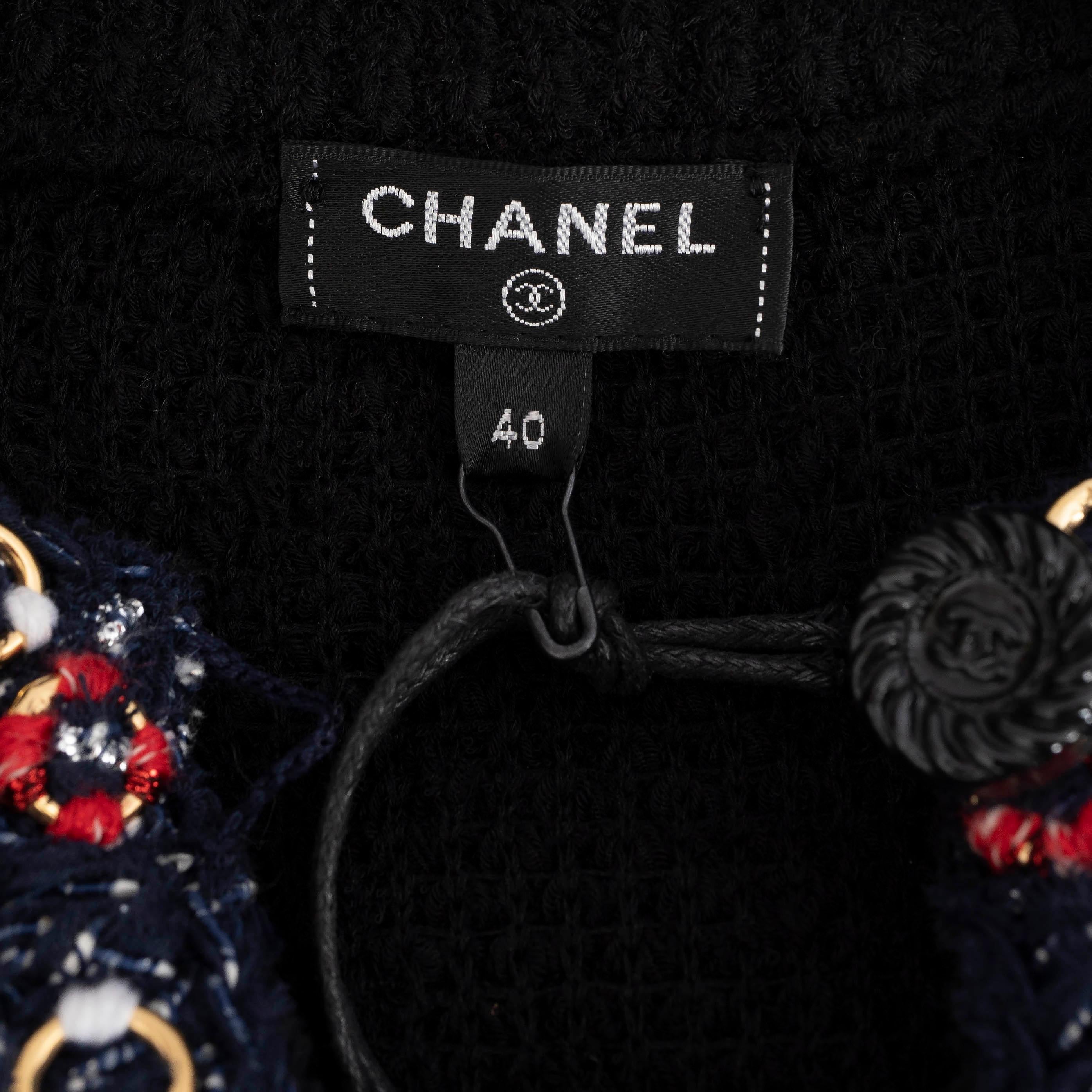 CHANEL black cotton 2019 19C LA PAUSA BOUCLE TUNIC Blouse Shirt 38 S 2