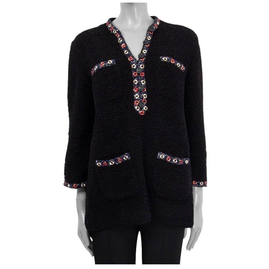 CHANEL black cotton 2019 19C LA PAUSA BOUCLE TUNIC Blouse Shirt 38 S