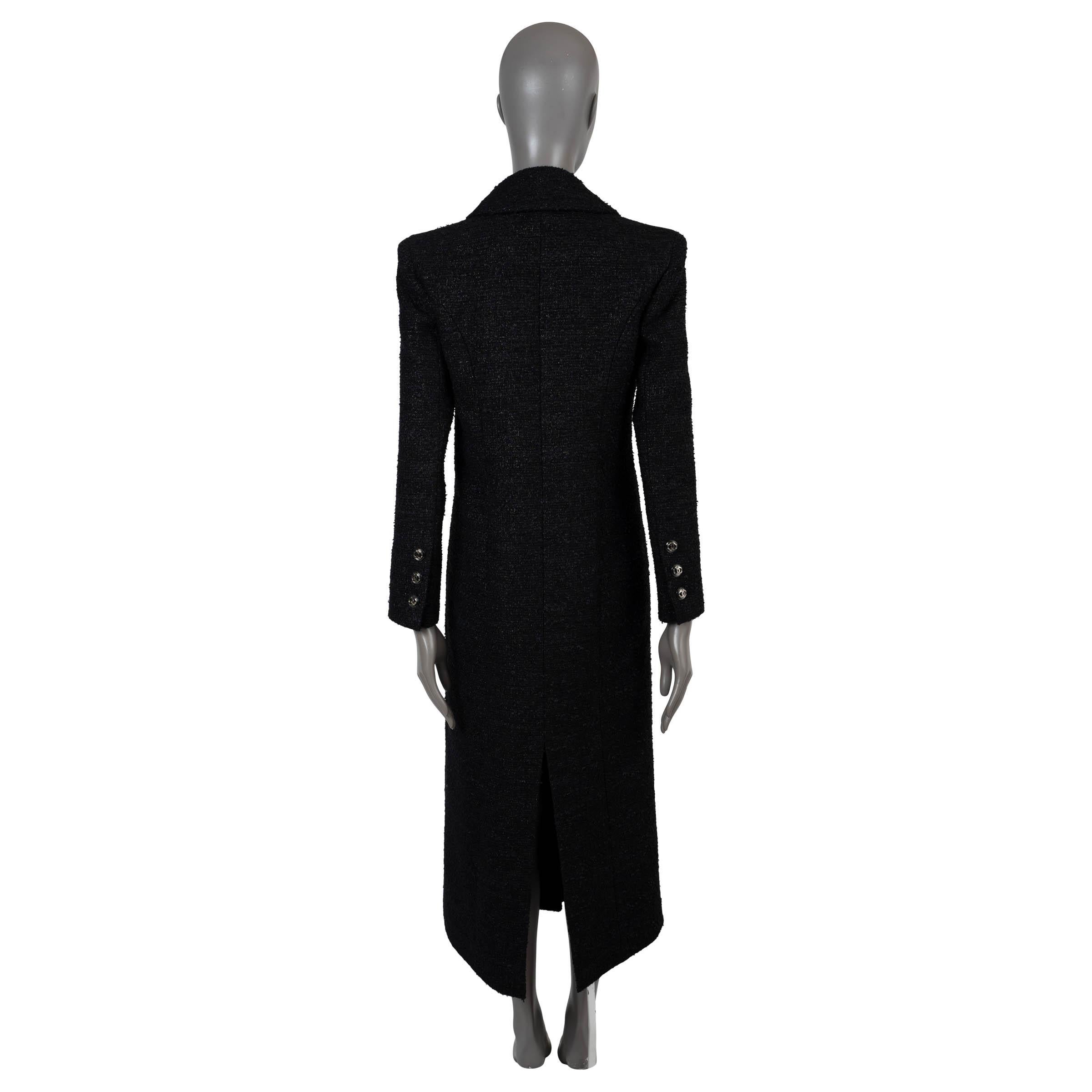Black CHANEL black cotton 2020 20P LUREX TWEED MAXI Coat Jacket 38 S For Sale