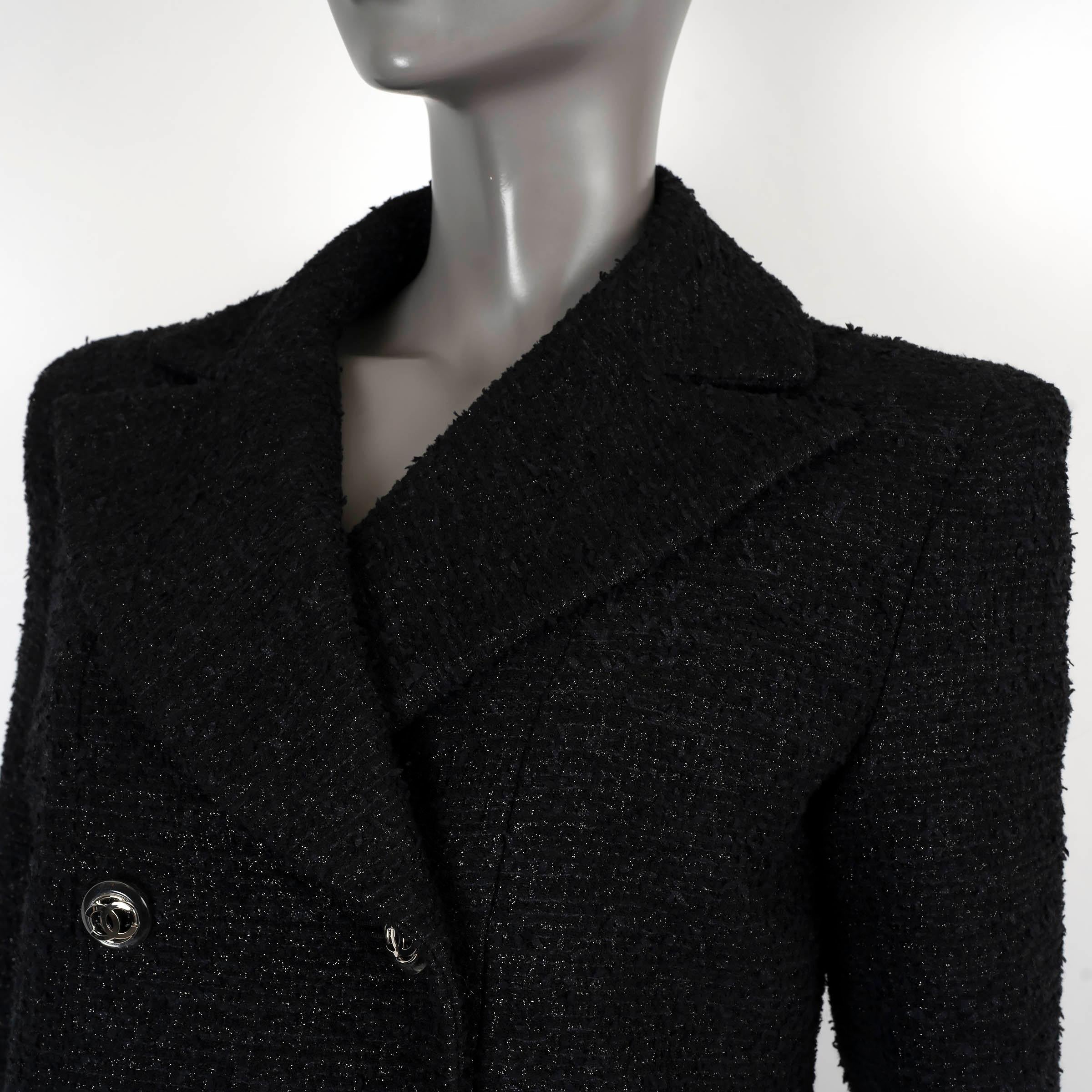 Women's CHANEL black cotton 2020 20P LUREX TWEED MAXI Coat Jacket 38 S For Sale