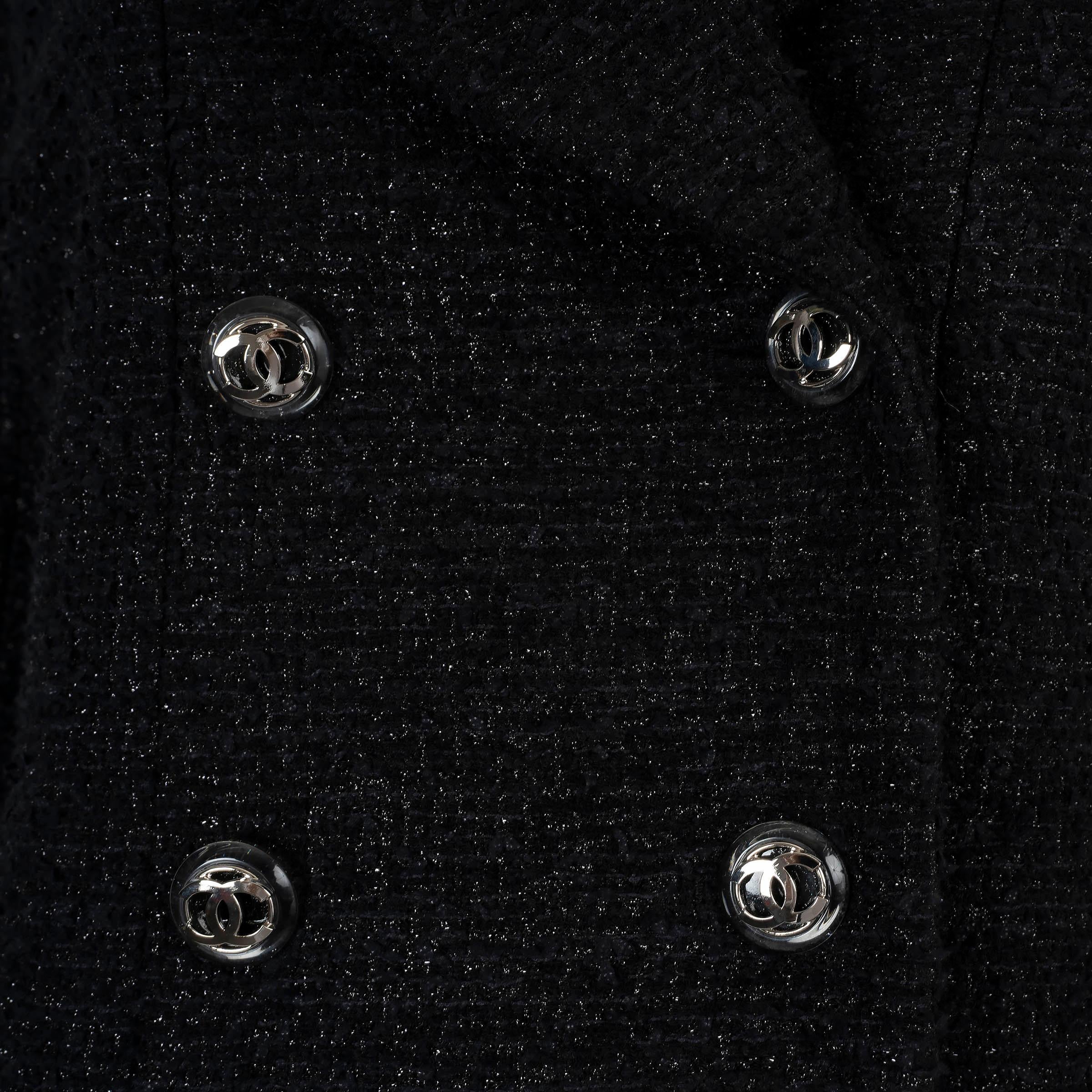 CHANEL black cotton 2020 20P LUREX TWEED MAXI Coat Jacket 38 S For Sale 1