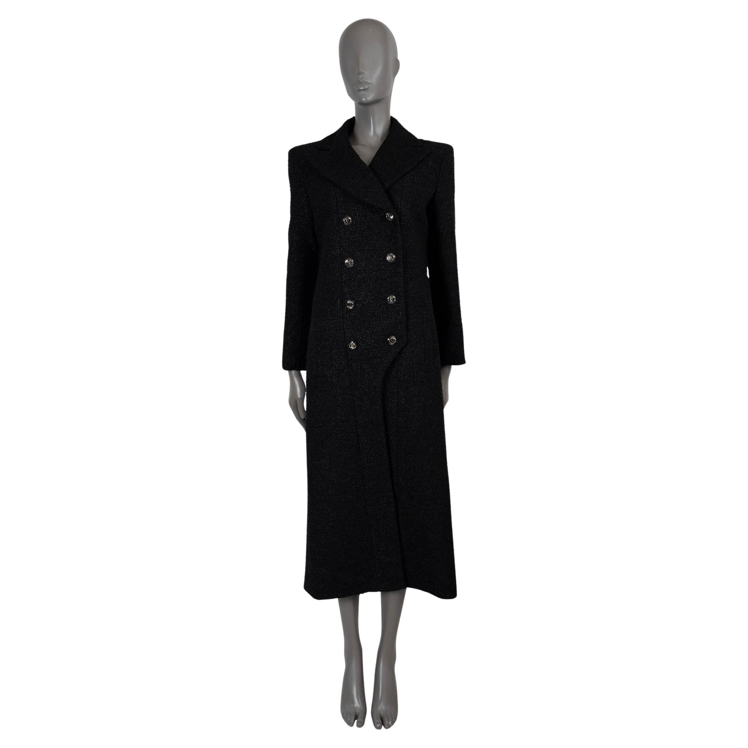 CHANEL black cotton 2020 20P LUREX TWEED MAXI Coat Jacket 38 S For Sale