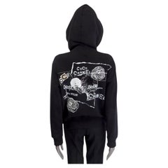 CHANEL black cotton 2020 COCO GRAFFITI SEQUIN HOODIE Cardigan Sweater L