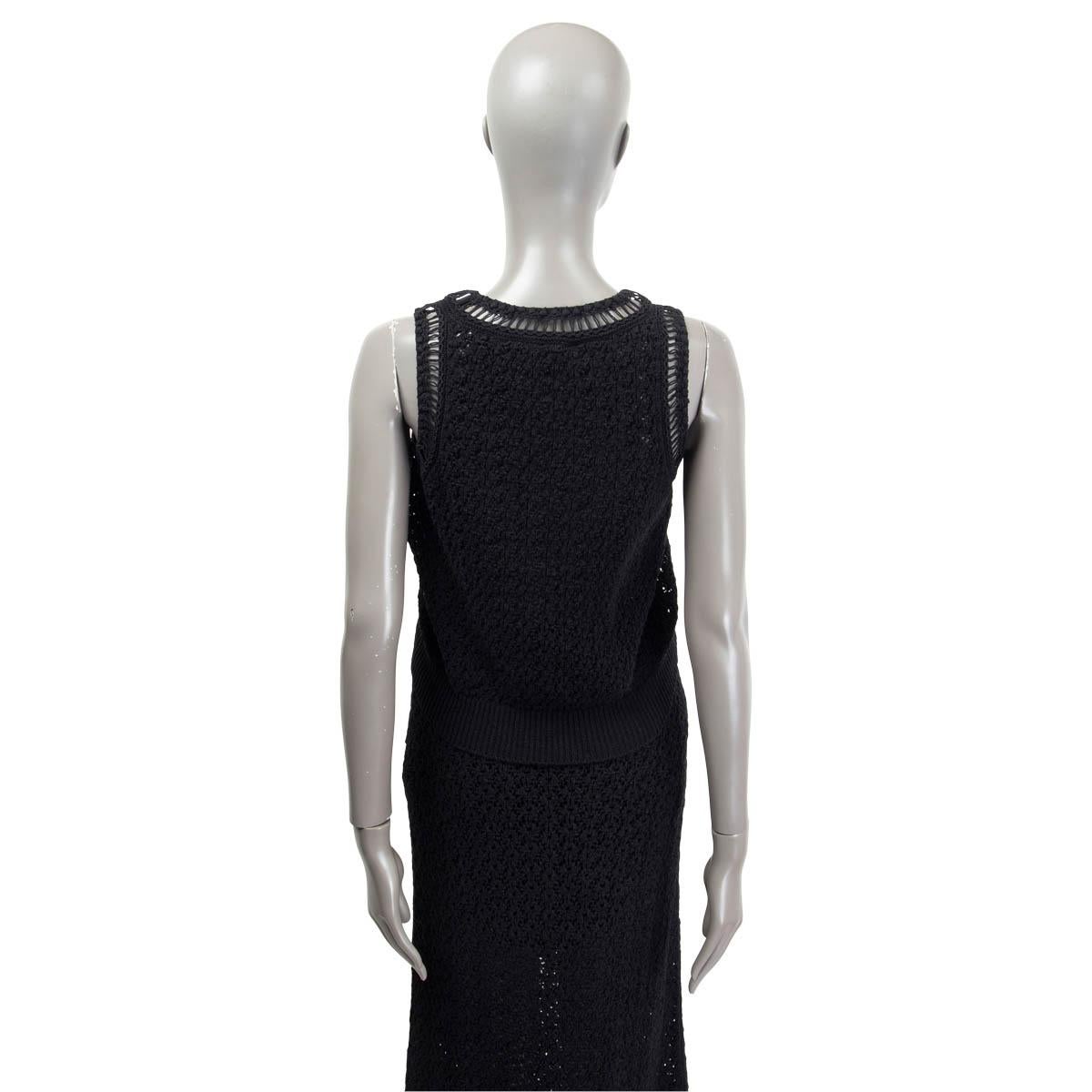 Women's CHANEL black cotton 2020 CROCHET LOGO Sleeveless Shirt Tank Top 38 S