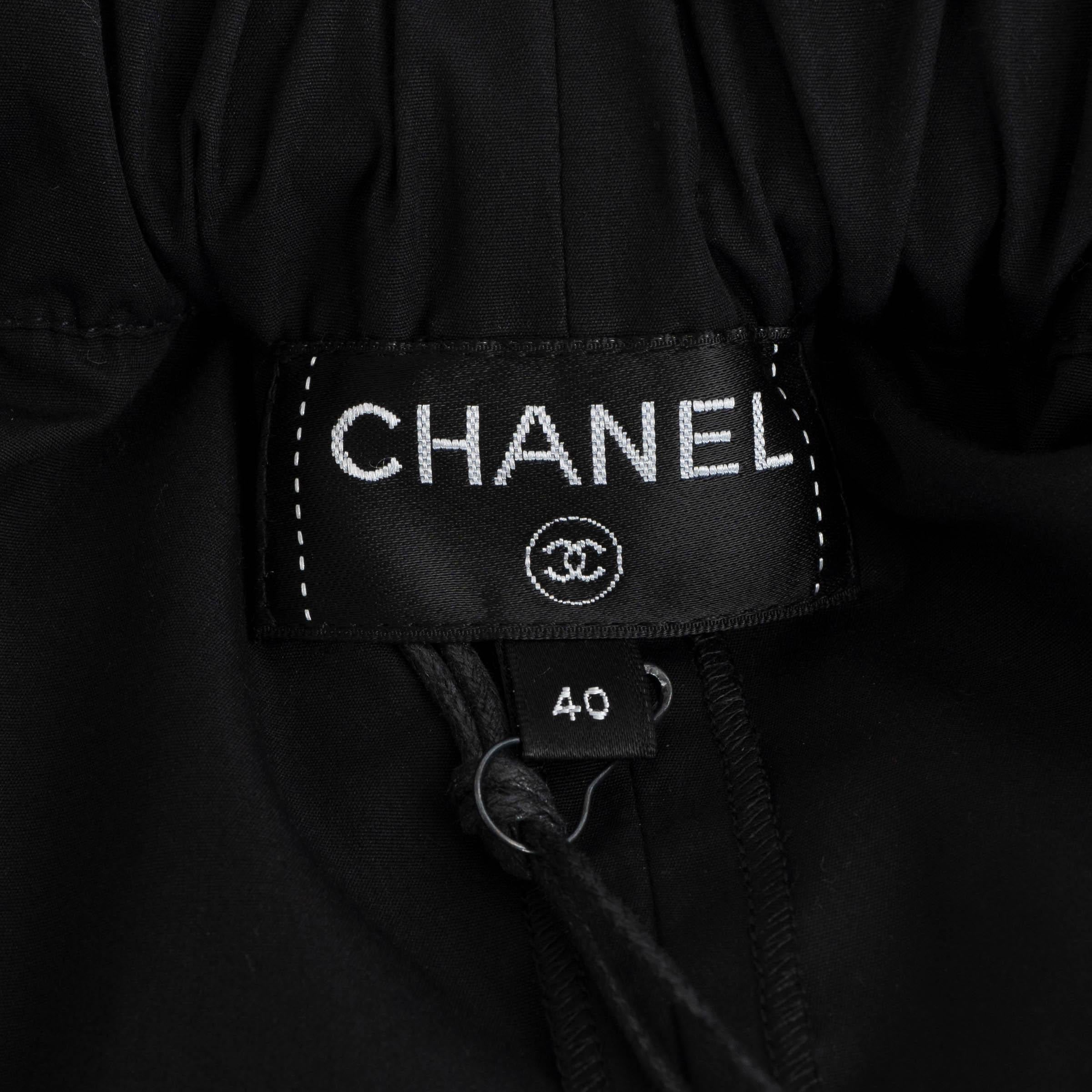 CHANEL black cotton 202020 20P BELTED CHIFFON Shorts Pants 40 M For Sale 2