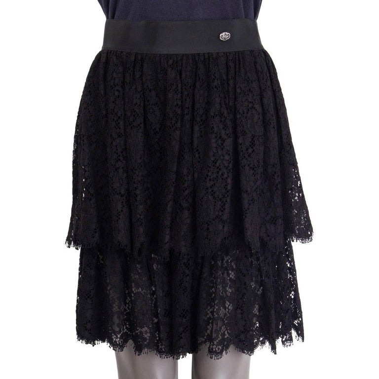 Black CHANEL black cotton 2013 LACE SKORTS Skirt 38 S