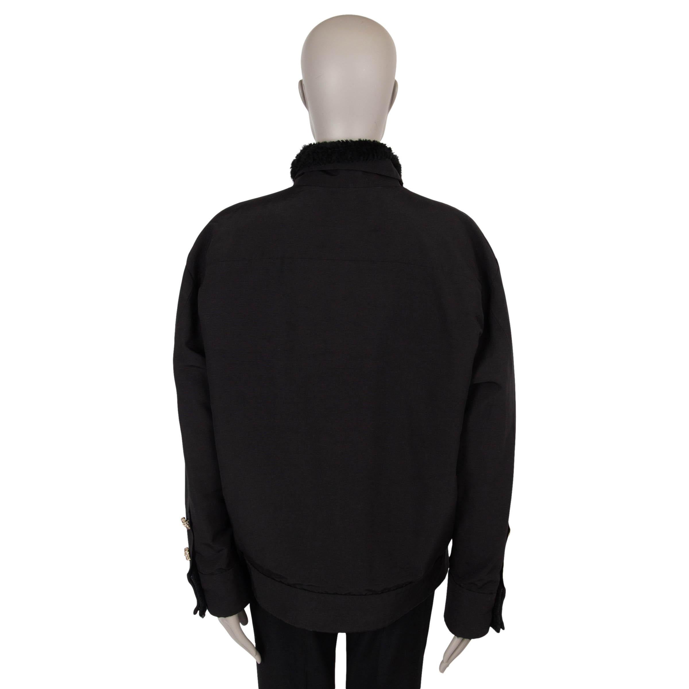 Black CHANEL black cotton 20A RUE CAMBOM SHEARLING LINED Jacket 40 M For Sale