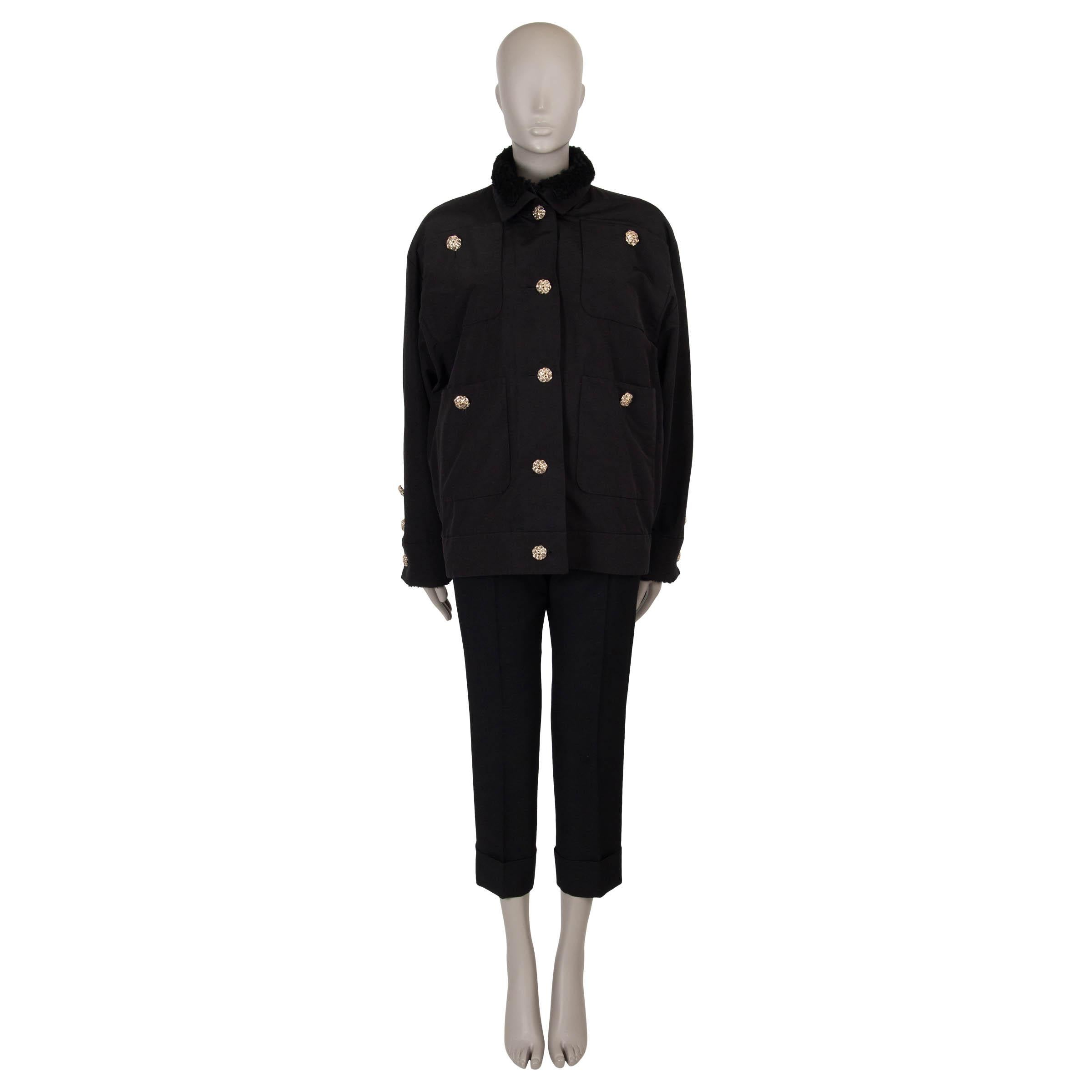 Women's CHANEL black cotton 20A RUE CAMBOM SHEARLING LINED Jacket 40 M For Sale
