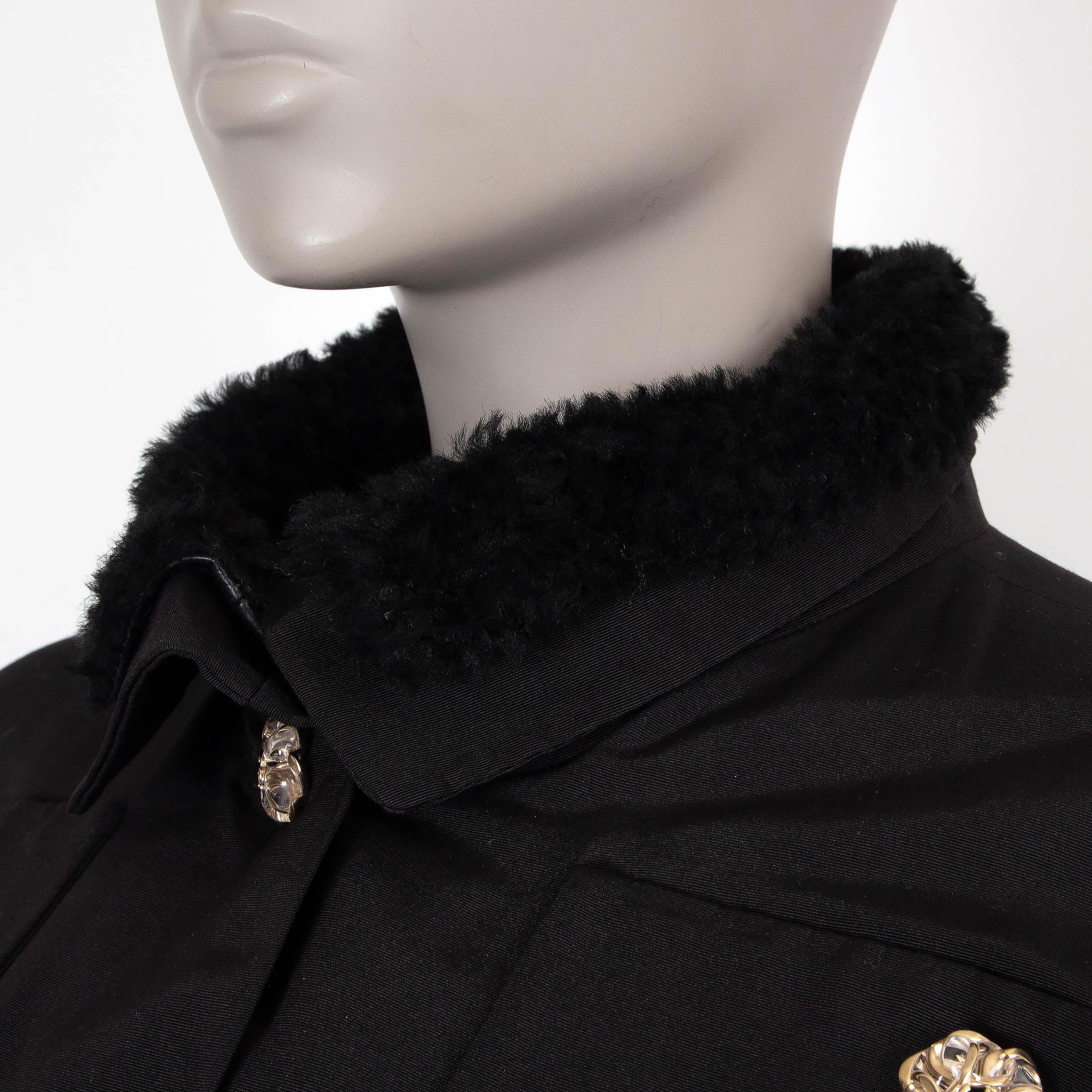 CHANEL black cotton 20A RUE CAMBOM SHEARLING LINED Jacket 40 M For Sale 1