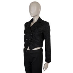 CHANEL black cotton 21B CROPPED TWEED Jacket 36 XS