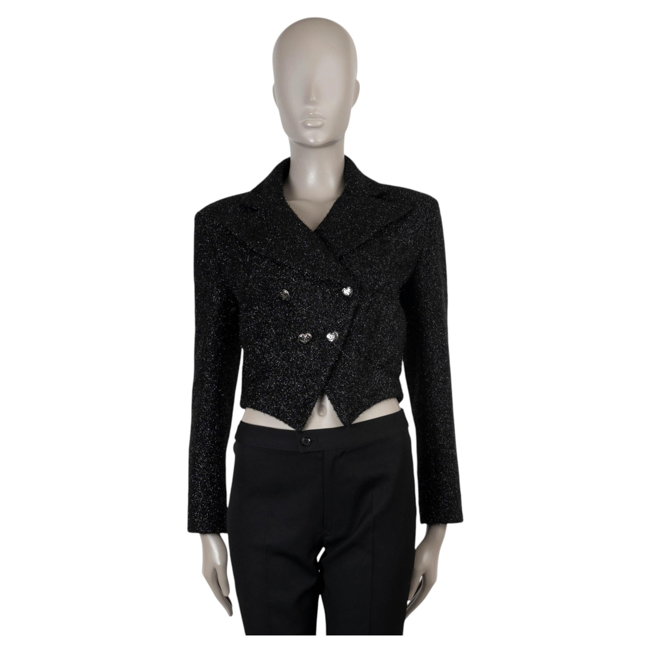 CHANEL black cotton 21B CROPPED TWEED Jacket 36 XS