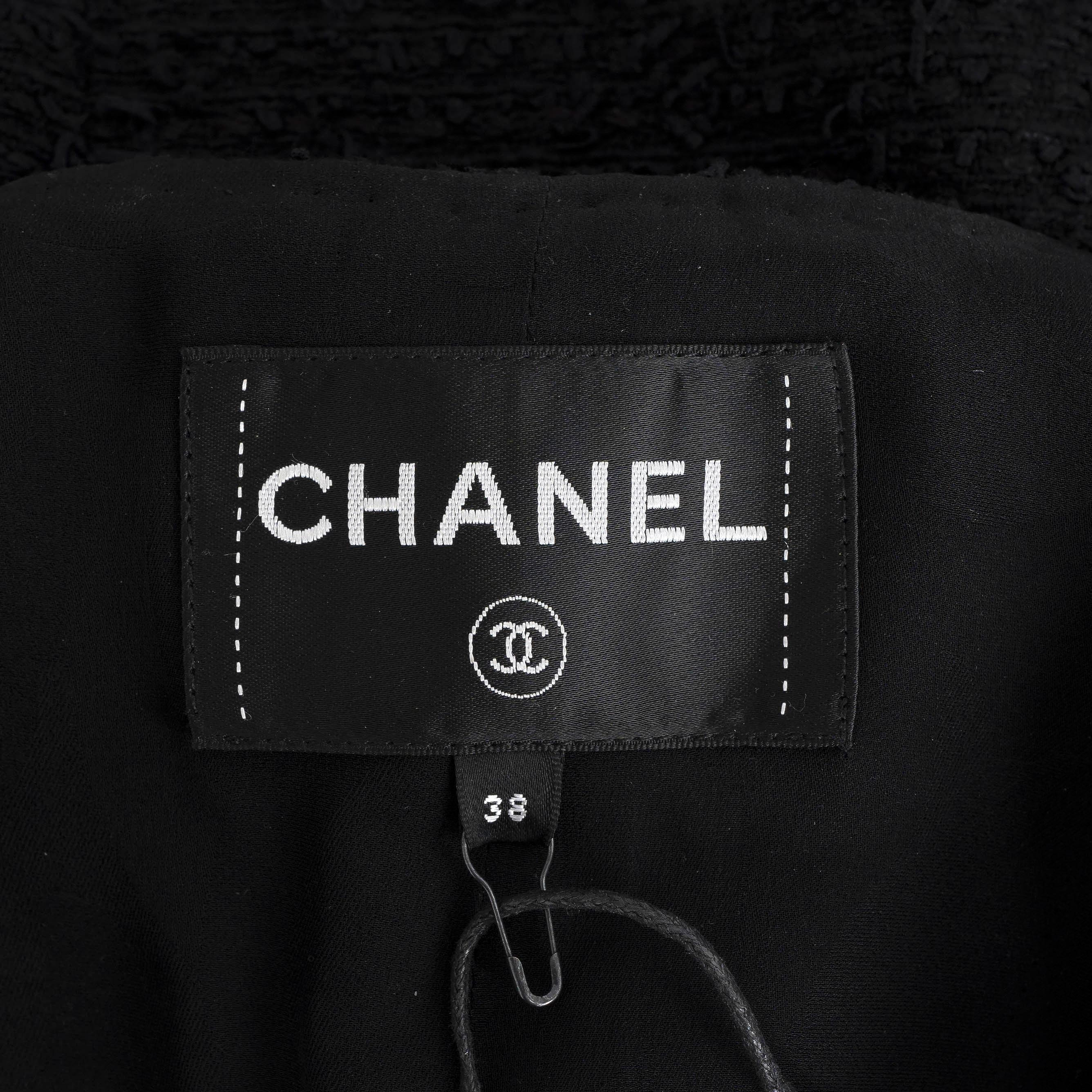CHANEL black cotton 21S SEQUIN TRIM TWEED Vest Jacket 38 S For Sale 2