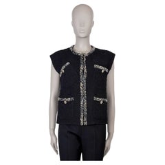 Chanel, giacca gilet in cotone nero 21S SEQUIN TRIM TWEED 38 S