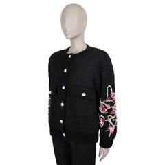CHANEL black cotton 22A FLORENCE PEARL & SEQUIN TWEED BOMBER Jacket 34 XS
